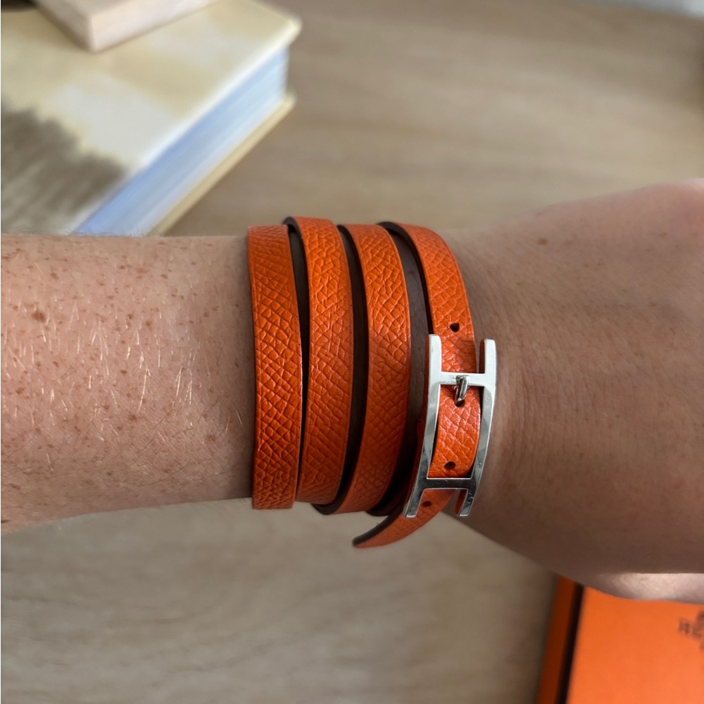 Hermès Behapi Double Tour bracelet Orange Leather Wrap Bracelet